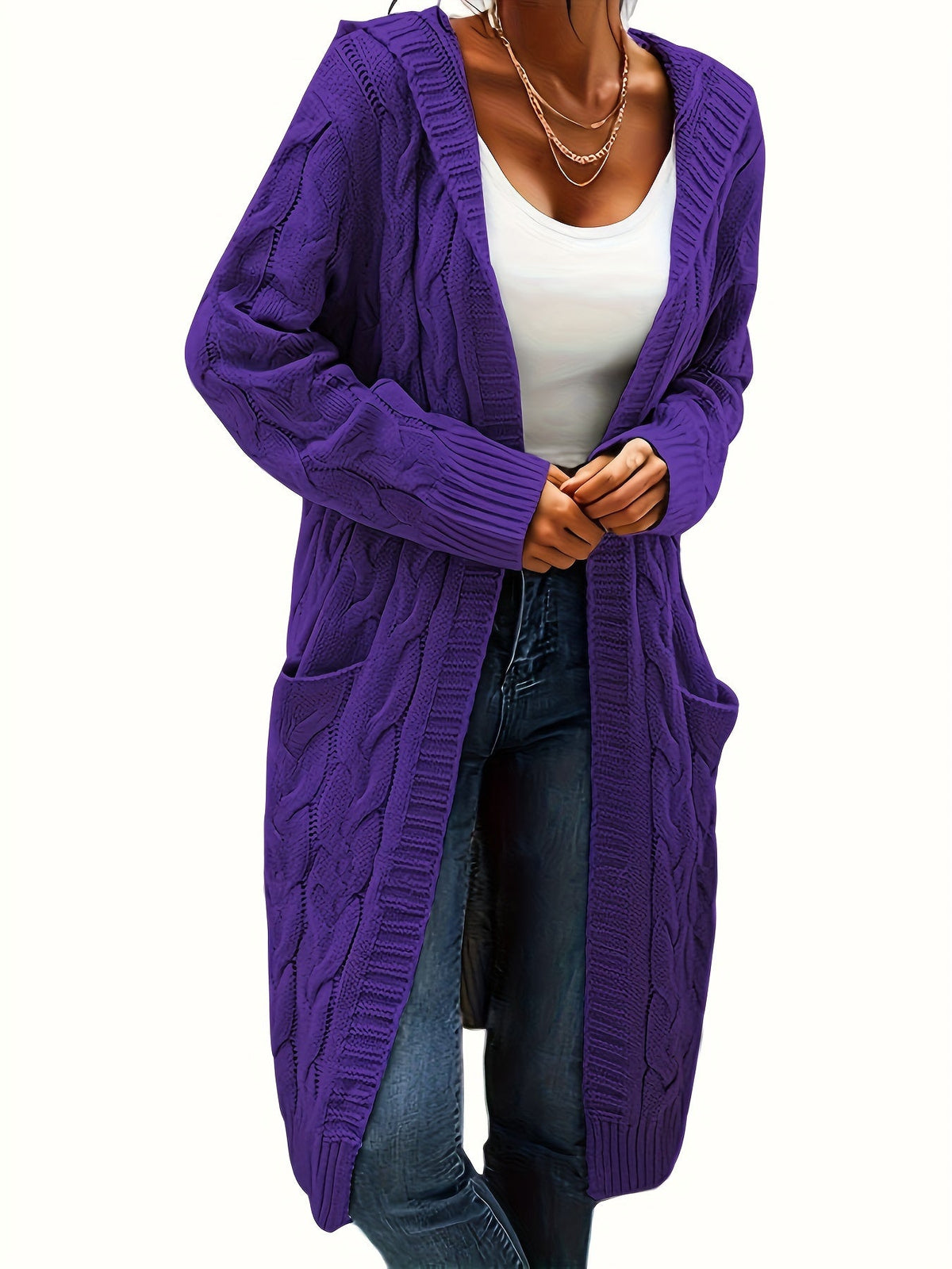 Women's Solid Color Knit Cardigan Sweater – Soft Stretch Polyester Open Front Layering Jacket for Fall Winter