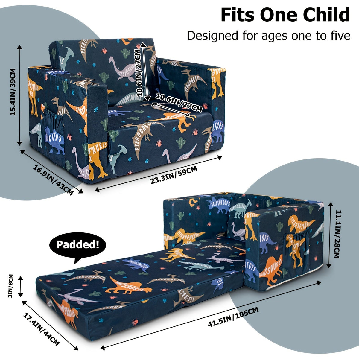 2-in-1 Kids Sofa Fold-Out Convertible Chair – Toddler Couch to Lounger with Washable Cover for Reading Playing Napping Boys Girls
