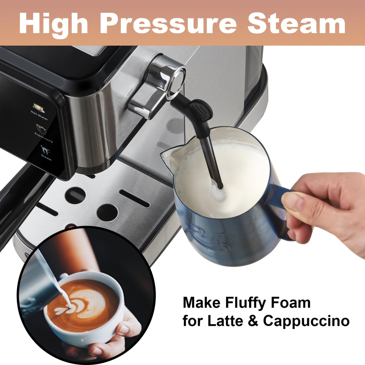 20 Bar Espresso Machine with Dual Boiler & Milk Frother Wand – Touch Control Compact Coffee Maker for Home, Makes Cappuccino & Latte, Includes Coffee Mug – Nova Mart