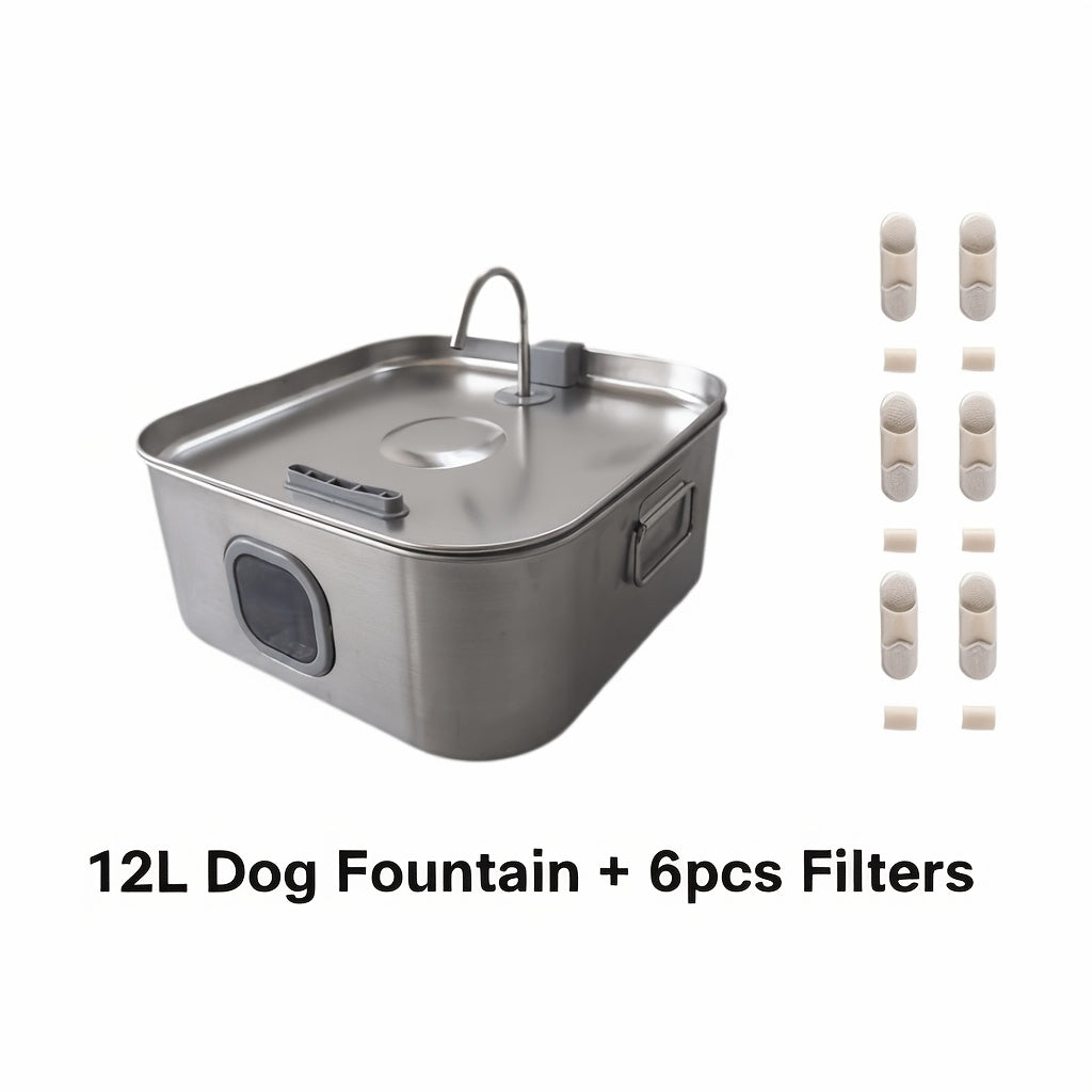IDEAZOOS Large Dog Water Fountain 12L / 3.17 Gal - 304 Stainless Steel, Ultra Quiet, Water Level Window, Dry Burn Protection, Red/Blue Indicator - Easy to Clean, No Battery - Multi-Pet