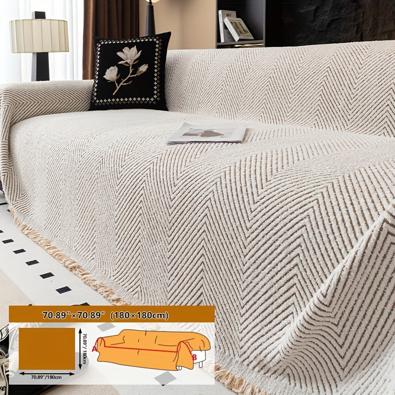 Thickened Plush Sofa Cover - Non-Slip, Pet-Friendly Furniture Protector - 4 Sizes - Living Room, Bedroom & Office - Khaki, White & Black, Grey & Black