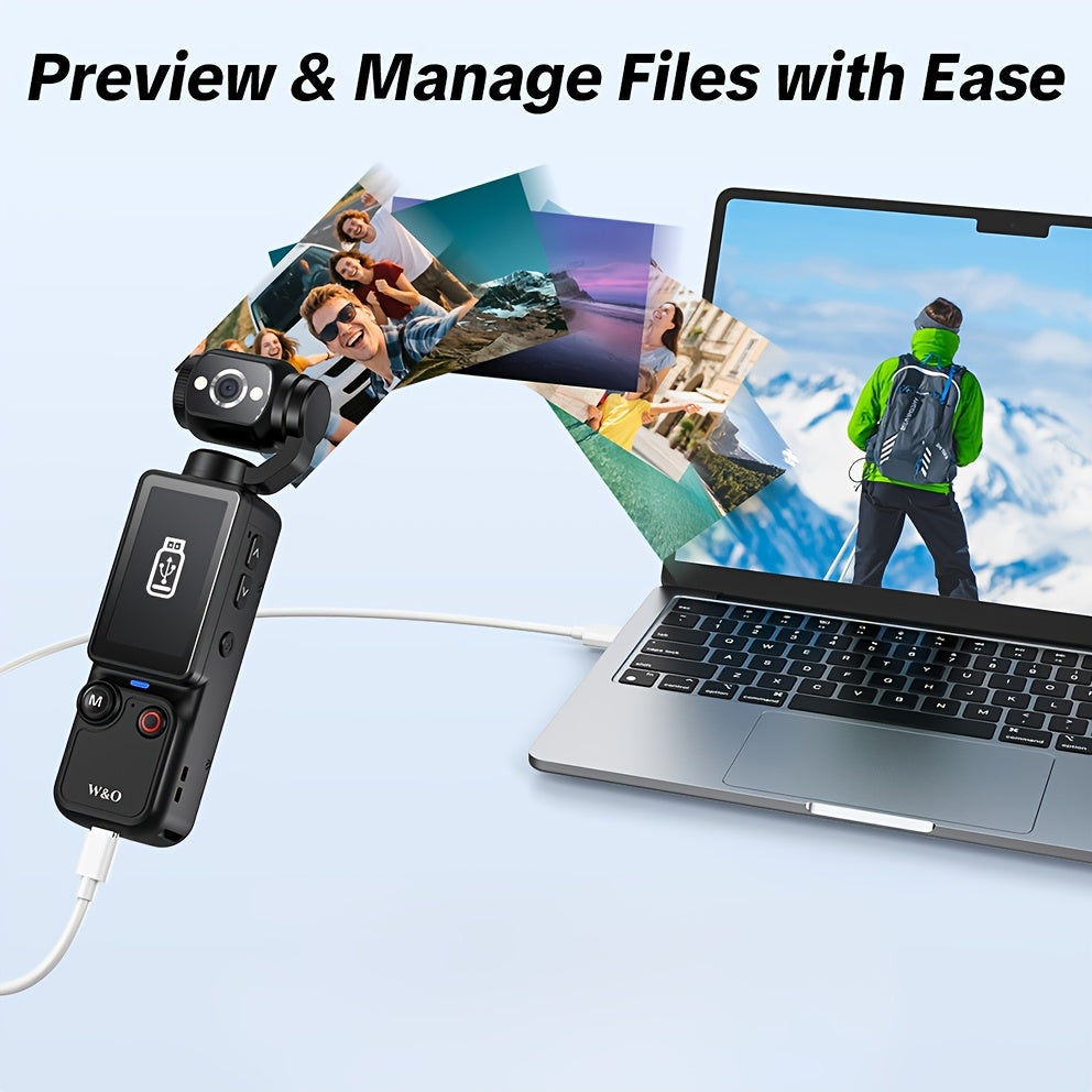 2.5K UHD Vlogging Camera with 180° Rotating Lens - 1.9" CMOS, USB Rechargeable Action Camcorder for Vlogging, Live Streaming & Outdoor Adventures - Black