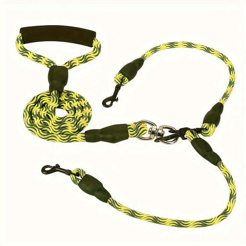 Dual Dog Leash with Wave Pattern – Detachable Tangle-Free Nylon Coupler Lead for Walking Two Dogs – No-Tangle Double Dog Leash for Small Medium Large Breeds Outdoor Walking & Training
