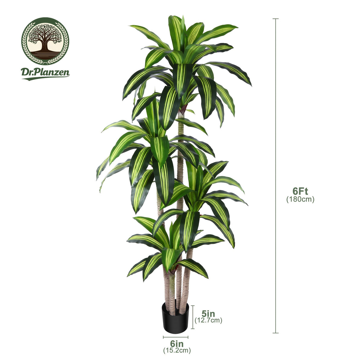 Artificial Dracaena Tree in Pot - 4ft / 5ft / 6ft, Realistic Faux Tropical Floor Plant, Easy Assembly, Pot Included - Indoor & Outdoor Home, Office, Living Room & Porch Decor