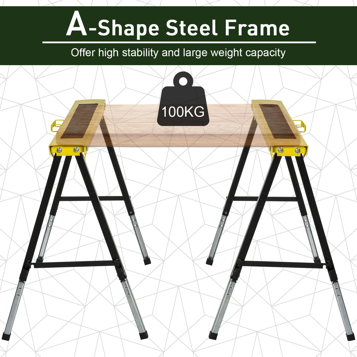 Sawhorse 2-Pack, 12-Level Adjustable Height 24.4"-35.4", 220 lbs Max Load, A-Frame Steel, Non-Slip EVA Surface, Folding & Portable with Carry Handle, for Woodworking, DIY & Construction