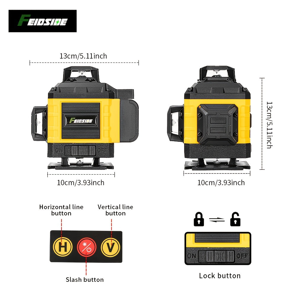 16-Line 4D Laser Level - 360° Self-Leveling, 2x 3000mAh Batteries, Remote Control, Digital Display, Optional 39" Tripod - Construction, Tile, Renovation, Wall & Floor Alignment, Picture Hanging