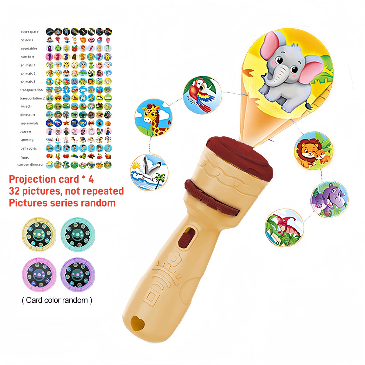 Kids Projection Toy with 4 Cards & 24 Patterns Vegetables Numbers Animals Educational STEM Learning Toy for Toddlers Birthday Gift Family Game Night – Random Color