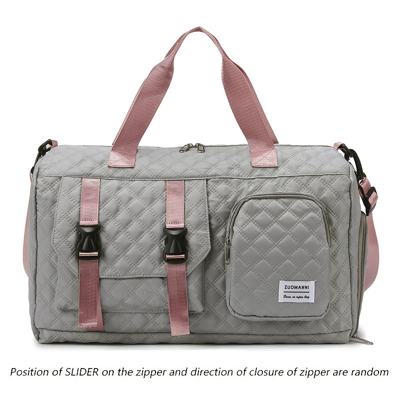 Large Capacity Argyle Travel Duffle Bag - Sports Gym Bag - Spacious & Portable for Overnight & Weekend Trips - Off White, Dark Blue, Green, Pink, Grey, Purple, Khaki & Black