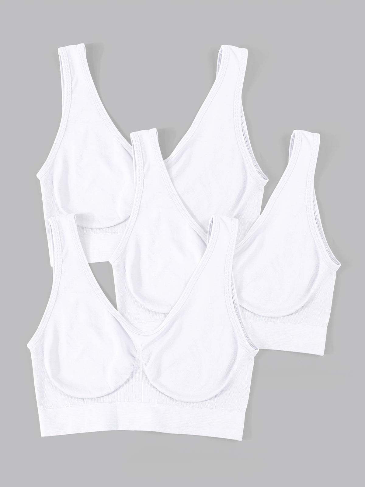 3-Pack Women's Seamless Ribbed Nylon Sports Bras - Thin, No Padding, Tank Top Style - Stretchy & Breathable - S–XXL - Black, White, Beige & Multi-Color Packs