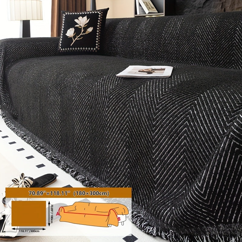 Thickened Plush Sofa Cover - Non-Slip, Pet-Friendly Furniture Protector - 4 Sizes - Living Room, Bedroom & Office - Khaki, White & Black, Grey & Black
