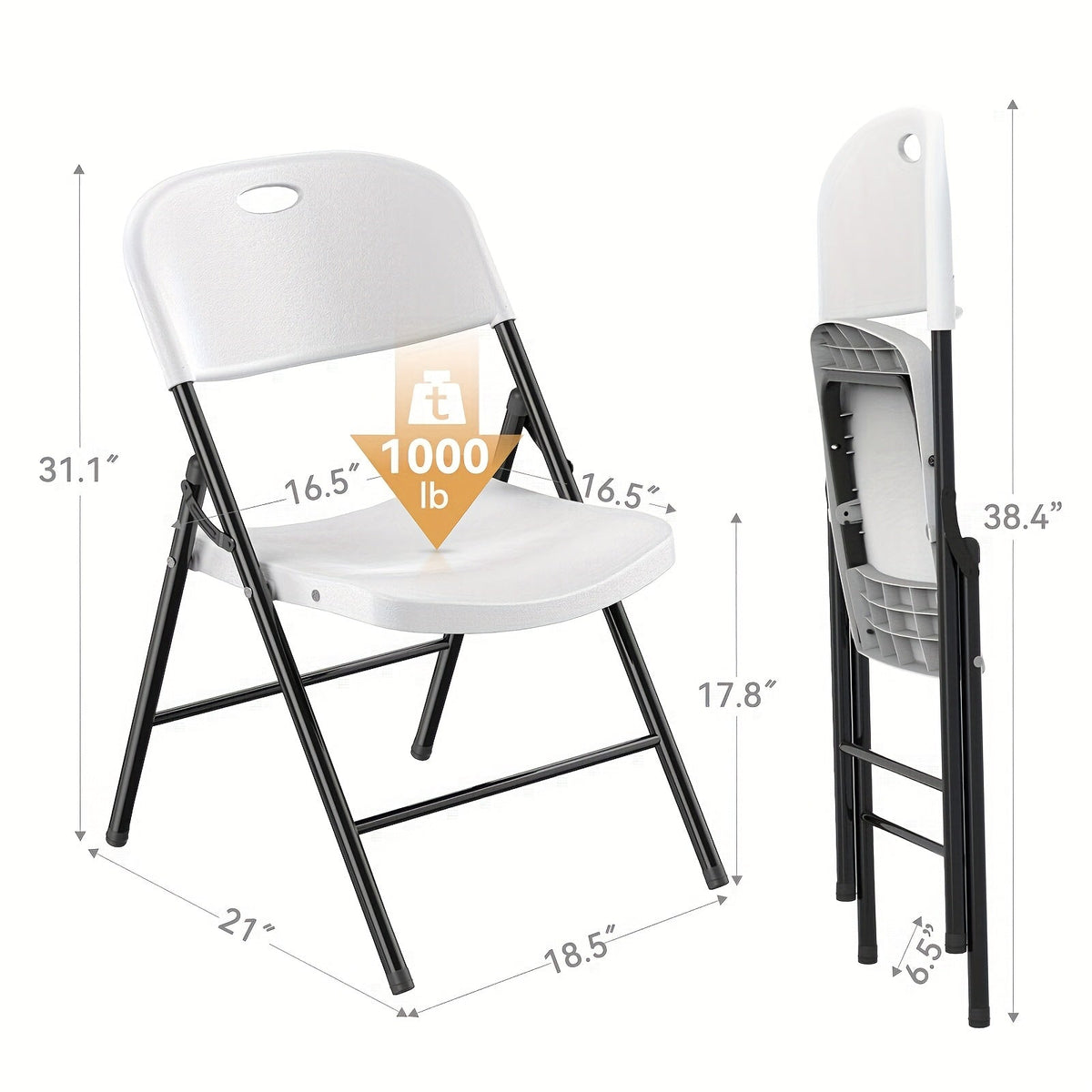 Heavy-Duty PP Plastic Folding Chairs – 1000 LB Capacity Ergonomic Foldable & Portable for Indoor & Outdoor Events Parties & Dinners (4-Pack, 8-Pack & 10-Pack)