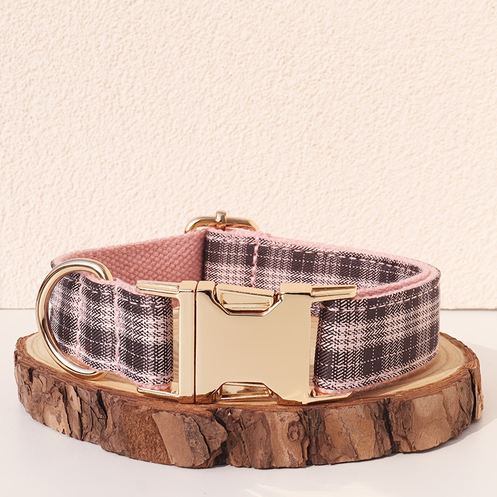 Personalized Dog Collar with ID Tag - Customizable Anti-Lost Pet Collar in 21 Styles, Adjustable XS to XL for Small Medium Large Dogs, Plaid Floral Dot Patterns, Engraved Contact Information