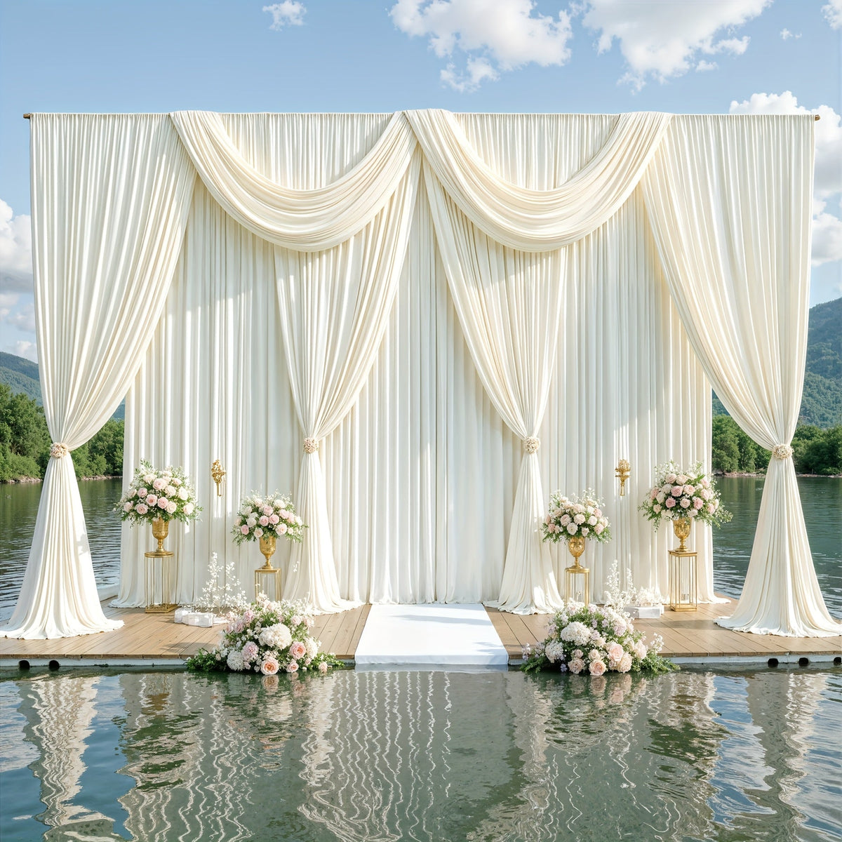 4-Pack 5×10 ft Polyester Spandex Backdrop Curtains with Pole Bags – Wrinkle-Resistant Photography Background for Wedding Birthday Banquet & Party in 15 Colors