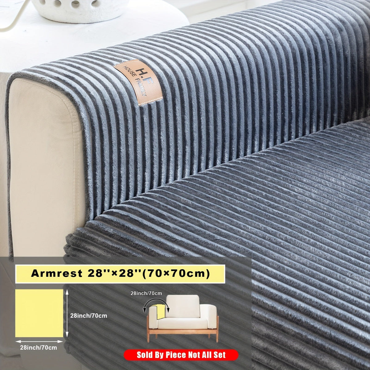Short Plush Striped Sofa Cover & Cushion - All-Season, Pet-Friendly & Non-Slip - Armchair, Loveseat, 3/4/5-Seater, Backrest, Armrest & Pillowcase - White, Dark Gray, Light Gray, Coffee & Blue