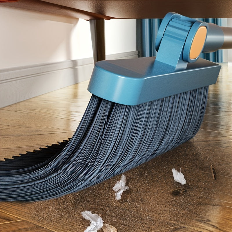 2-Piece Handle Broom & Dustpan Set - Portable Indoor Sweeping Set for Home, Kitchen, Wood Floors & Pet Hair - Standard & Extended Handle - White, Blue & Orange