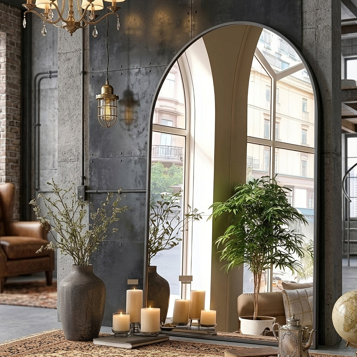 Arched Bathroom Mirror with Metal Frame - Wall Mounted Vanity Mirror - 6 Sizes (22×30 to 31×32in) - Bathroom, Bedroom & Entryway - Gold & Black