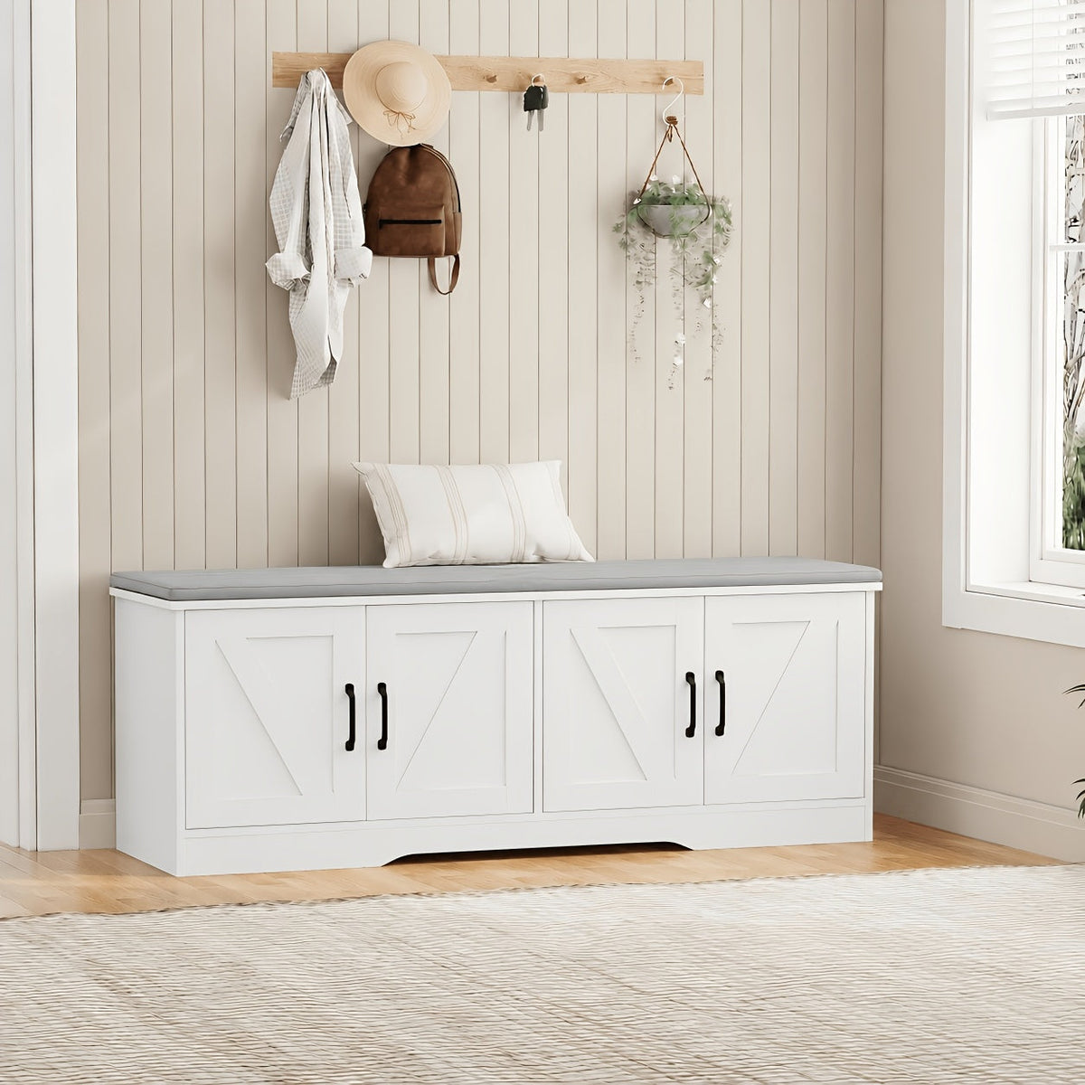 Entryway Storage Bench with Hidden Shoe Storage & Padded Seat, Removable Shelves for Boots Heels Sneakers, Shoe Cabinet Bench for Mudroom Hallway Bedroom Apartment, Family Organizer Furniture
