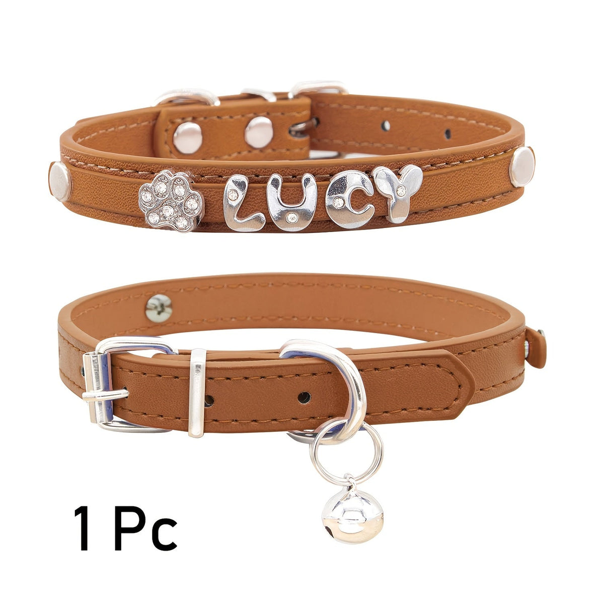 Personalized Faux Leather Cat & Dog Collar with Pendant Tag, Customized ID Collar for Small & Medium Dogs and Cats, Adjustable Pet Collar with Exquisite Charm Decoration, 11 Colors XS to M
