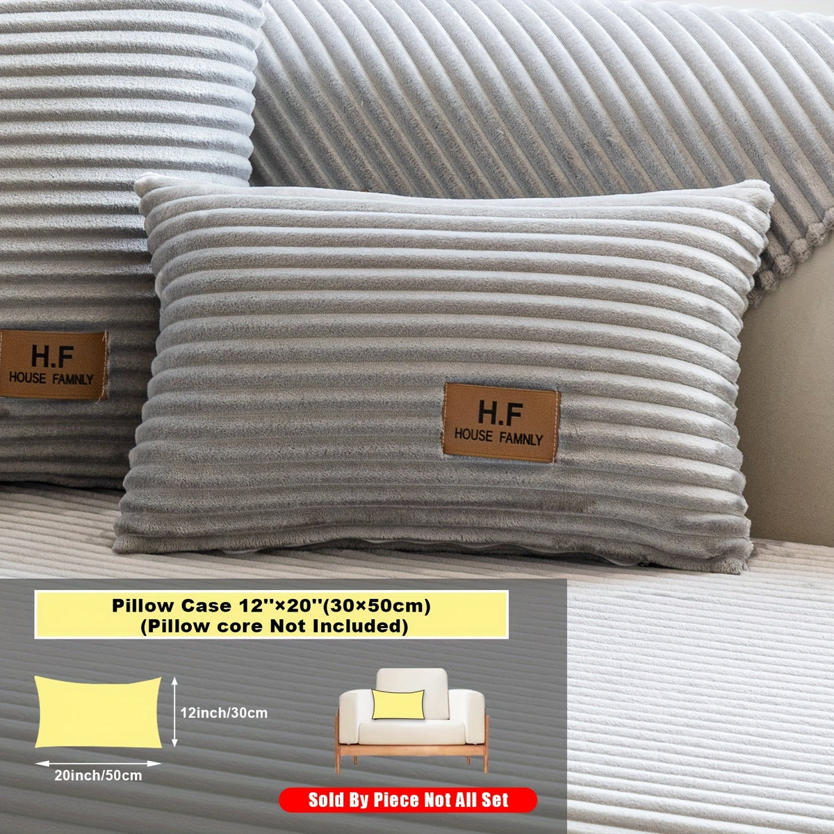 Short Plush Striped Sofa Cover & Cushion - All-Season, Pet-Friendly & Non-Slip - Armchair, Loveseat, 3/4/5-Seater, Backrest, Armrest & Pillowcase - White, Dark Gray, Light Gray, Coffee & Blue