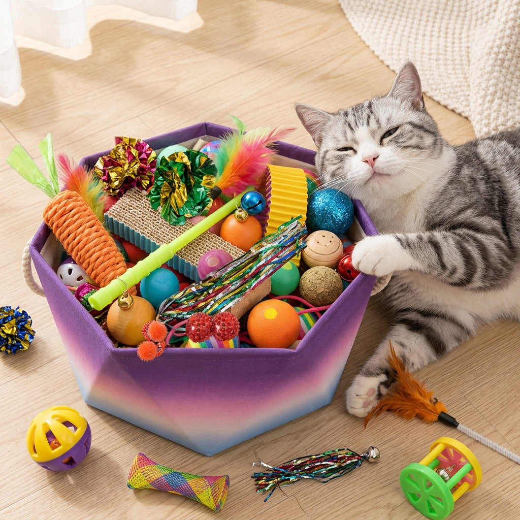 Interactive Cat Toys Set 12 or 20 Pieces โ Random Style Soft Fabric & Plastic Kitten Activity Bundle, Hand-Play Motion Teaser Toys for Indoor Cats, Fun Variety Pack Perfect as a Cat Lover Gift
