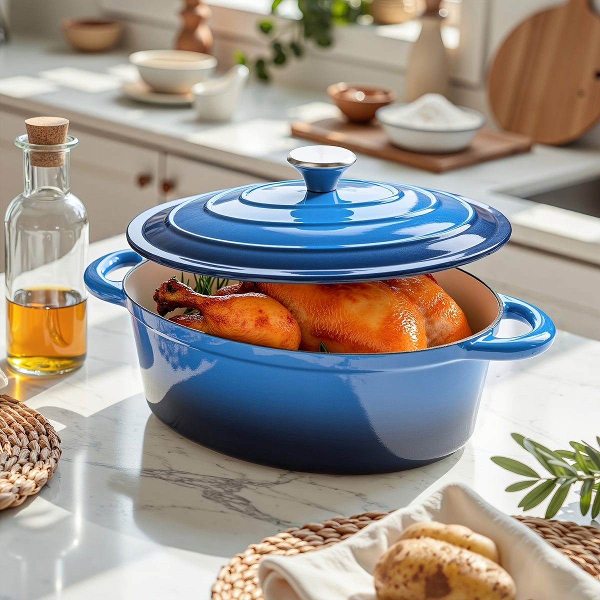 Enameled Cast Iron Dutch Oven with Lid & Dual Handles - For Bread Baking, Slow Cooking & Roasting, Works on All Heat Sources, Large Capacity & Standard Options - 5 Colors