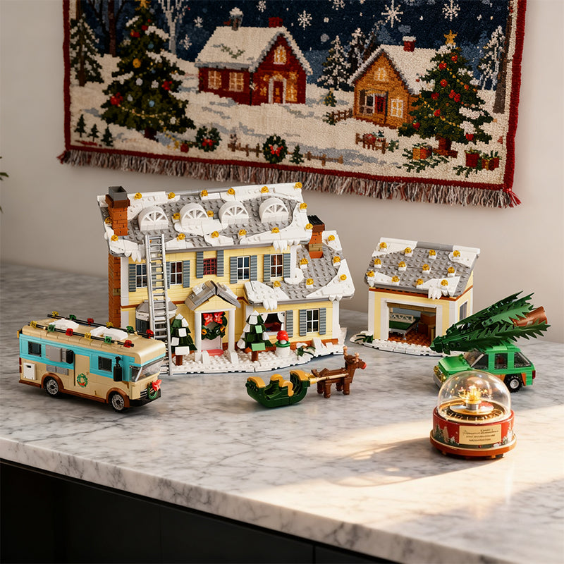 1958-Piece Christmas Holiday Snow House Building Set with Color Box, Challenging Assembly Brick Kit - Collectible Winter Village Home Decor Building Blocks, Perfect Christmas Birthday Gift for Adults & Teens