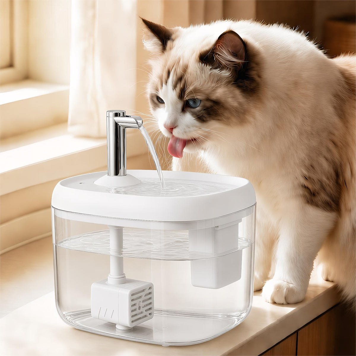 Faucet Fountain Pet Water Dispenser for Cats Dogs - Large Capacity Silent Automatic Circulation Cooling Water Fountain No Battery Required - Summer Pet Hydration Station Gray Yellow White