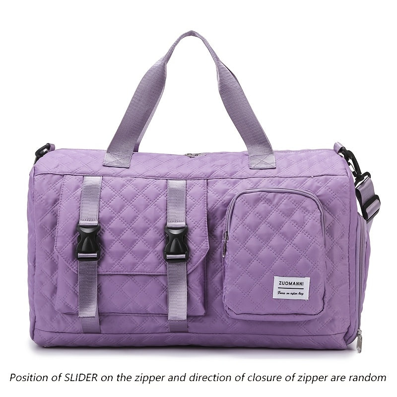 Large Capacity Argyle Travel Duffle Bag - Sports Gym Bag - Spacious & Portable for Overnight & Weekend Trips - Off White, Dark Blue, Green, Pink, Grey, Purple, Khaki & Black