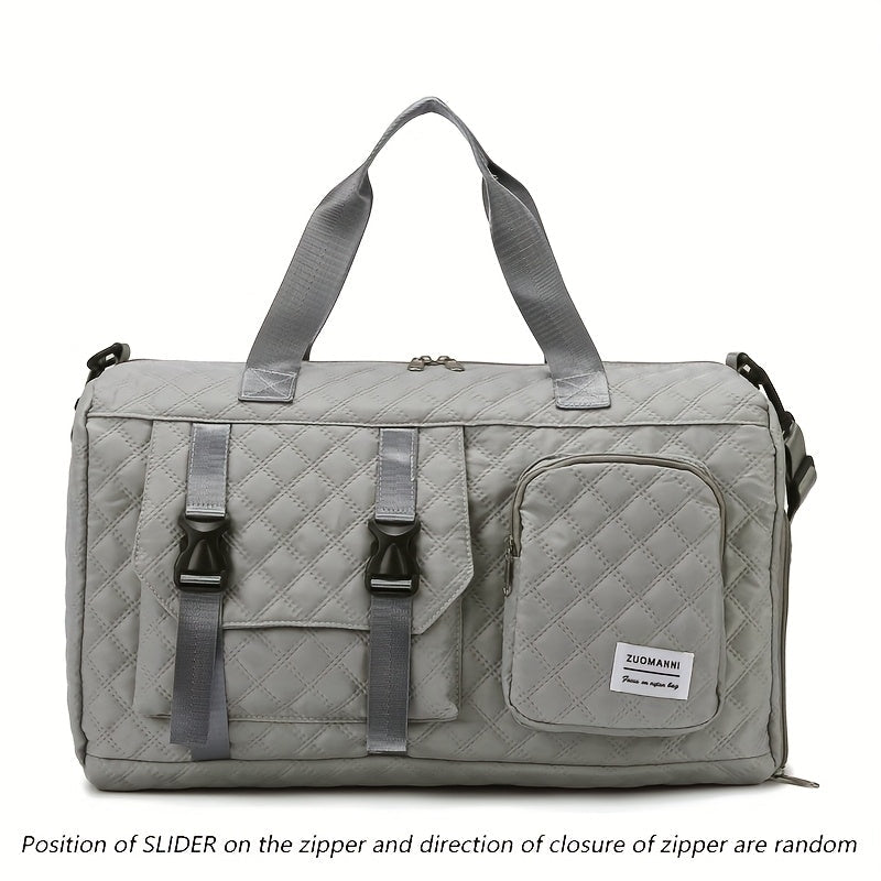 Large Capacity Argyle Travel Duffle Bag - Sports Gym Bag - Spacious & Portable for Overnight & Weekend Trips - Off White, Dark Blue, Green, Pink, Grey, Purple, Khaki & Black