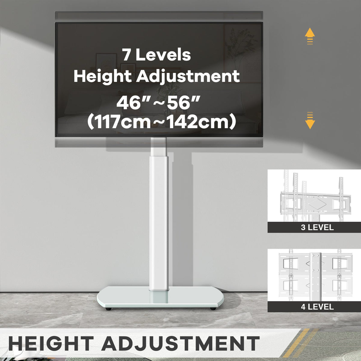 Height Adjustable Swivel TV Floor Stand for 32-65 Inch TVs – Universal LCD LED Flat Screen with Apple TV Roku Mount Cable Management & Tempered Glass Base