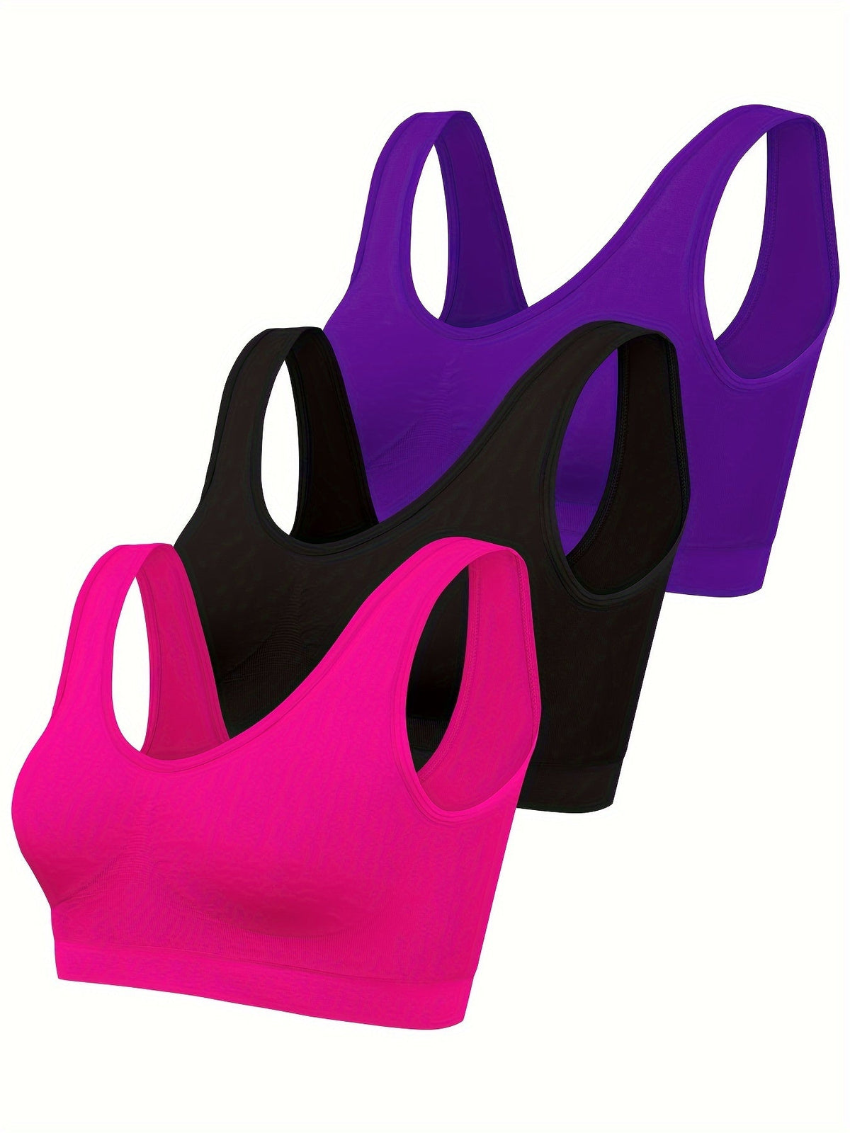 3-Pack Women's Seamless Ribbed Nylon Sports Bras - Thin, No Padding, Tank Top Style - Stretchy & Breathable - S–XXL - Black, White, Beige & Multi-Color Packs