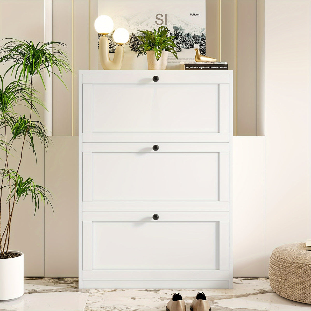 Narrow Shoe Cabinet with 3 Flip Drawers & Adjustable Shelf, Freestanding Hidden Shoe Organizer for Entryway Hallway Bedroom Apartment, Space-Saving Slim Shoe Storage Cabinet, Modern Design