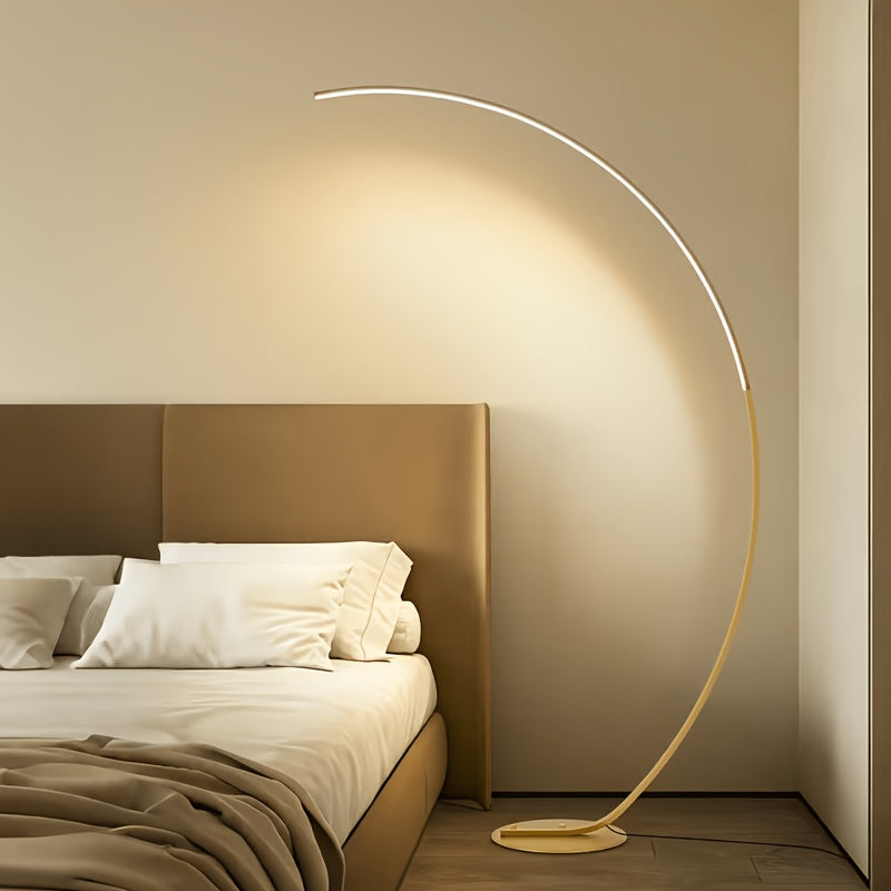 Modern 65-Inch Arched Floor Lamp with Remote – Dimmable RGB Color Changing LED Curved Standing Light for Bedroom Living Room in Black & Gold