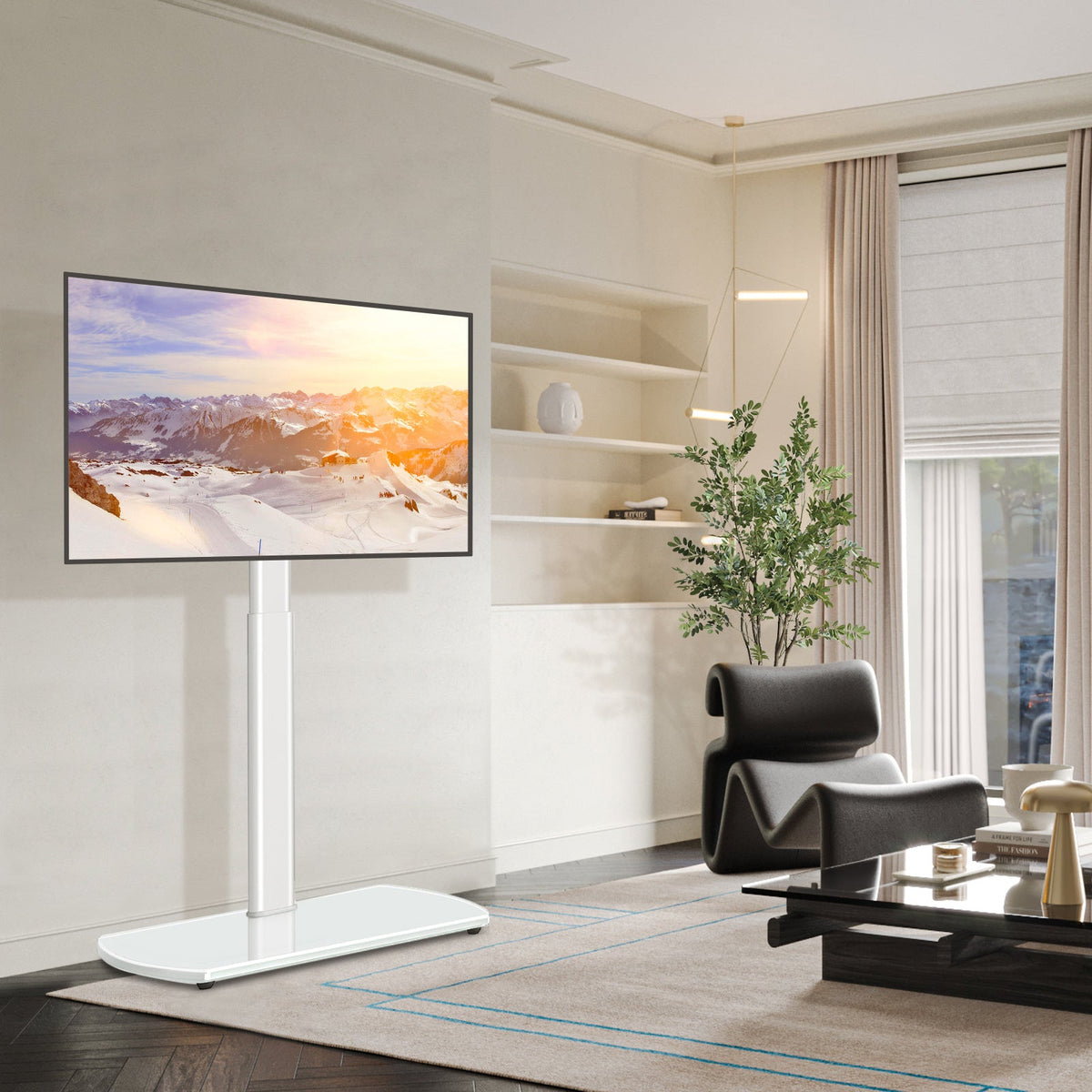Height Adjustable Swivel TV Floor Stand for 32-65 Inch TVs – Universal LCD LED Flat Screen with Apple TV Roku Mount Cable Management & Tempered Glass Base