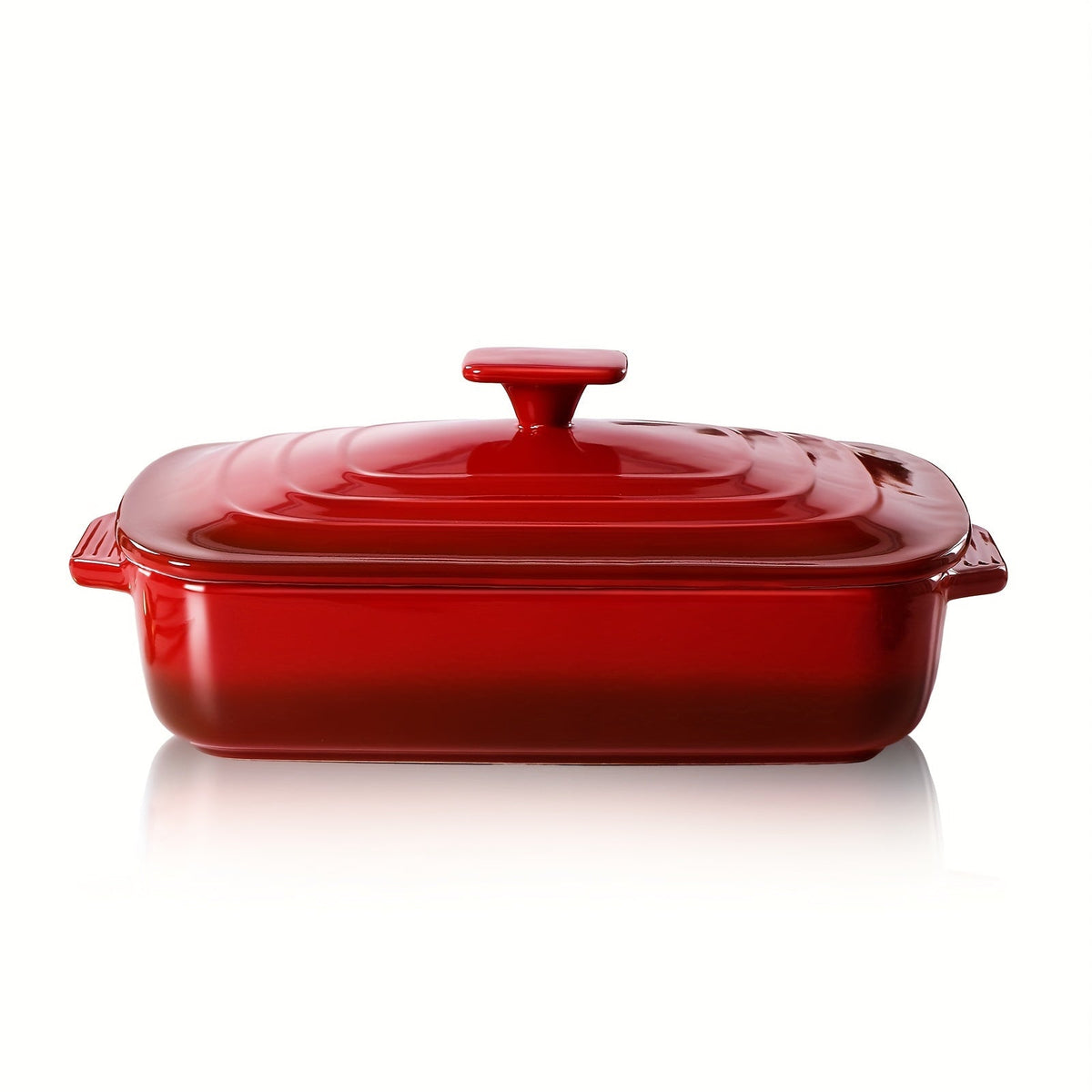 4 Qt Rectangular Ceramic Casserole Dish with Lid – 9x13" Deep Stoneware Baking Pan for Lasagna Oven Baking & Serving in Red Blue & White