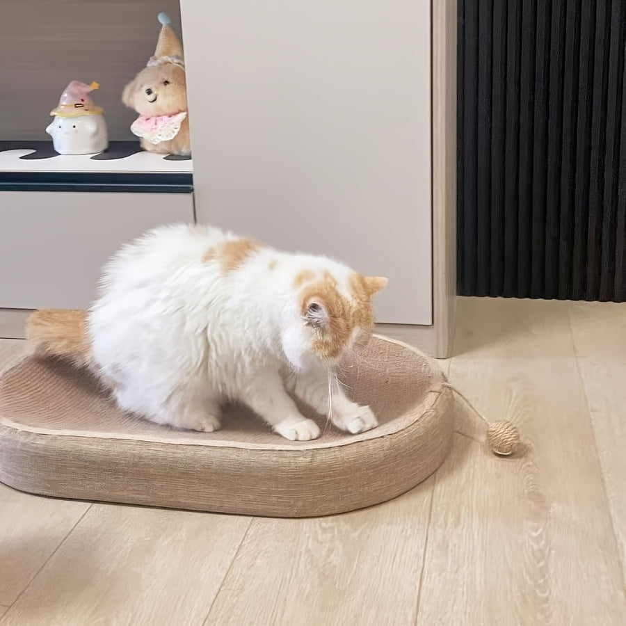 Large Oval Sisal Cat Scratching Board & Lounge Bed โ 23.6 Inch Durable Scratch Pad with Sisal Toy Ball, No Assembly Needed, All-Season Cat Scratcher Mat for Indoor Cats to Play Sleep and Rest