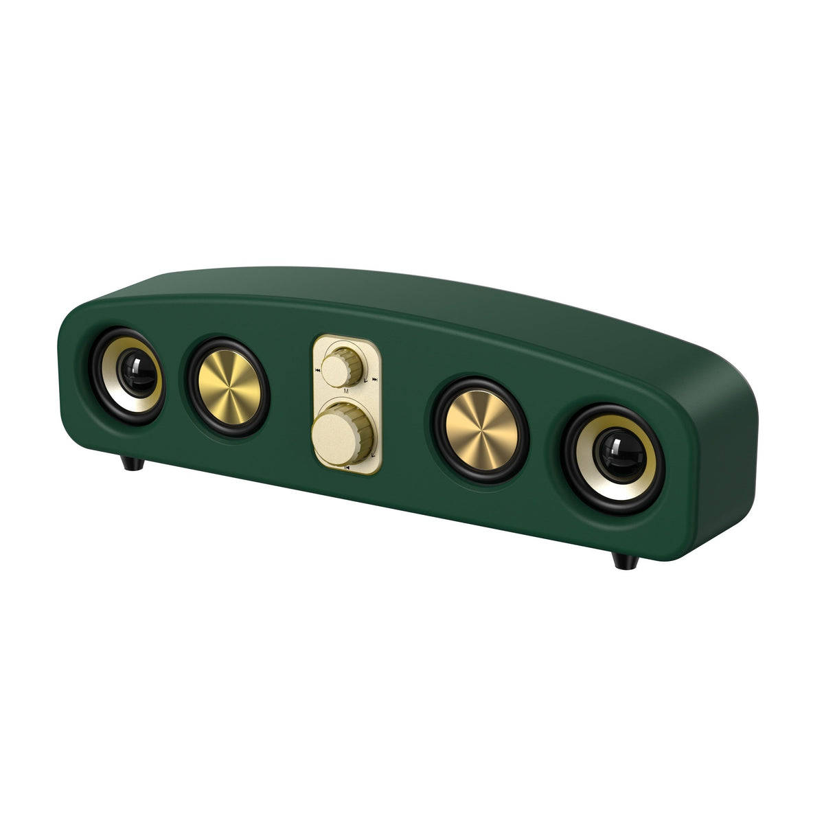Portable Wireless Bluetooth Speaker with Subwoofer & Stereo Sound – USB-C Powered Deep Bass for Smartphones Tablets & Laptops Party & Outdoor Use in Wood Grain Dark Green & Grey