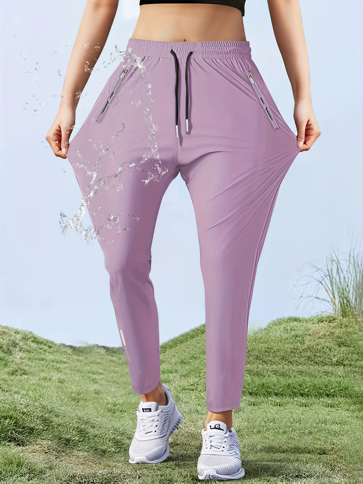 Women's Quick Dry Straight Leg Pants High Stretch - Drawstring Waist Zipper Pocket Athletic Jogger, Water Repellent Lightweight Running Pants 5 Colors XS-XL