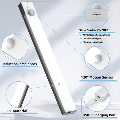 Motion Sensor LED Cabinet Light USB Rechargeable – Smart Wireless Under Cabinet Lighting, 3-Speed Dimming, Night Light for Kitchen, Bedroom, Closet, Stairs, Hallway – 6 Pack or 3 Pack