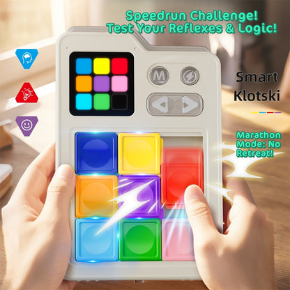 Electronic Klotski Brain Teaser Game Console Huarong Dao Puzzle Toy with Sound Effects Induction Gameboard Progressive Difficulty STEM Educational Toy Kids Adults Gift