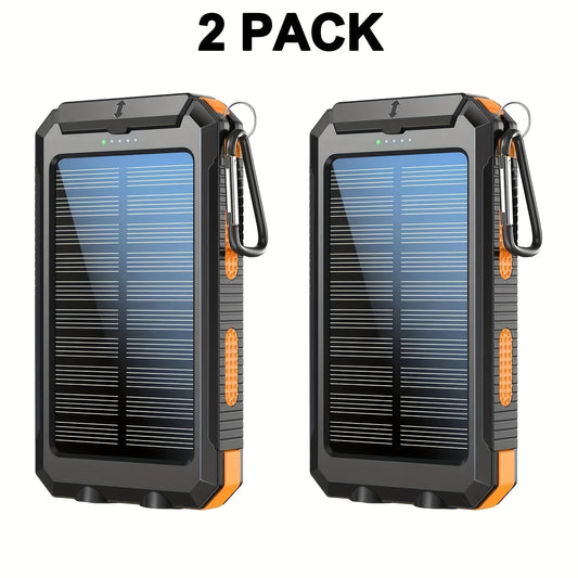 2-Pack Solar Power Bank - 20,000mAh / 40,000mAh - Dual USB Fast Charging & LED Flashlight - Outdoor Hiking & Emergency Backup - Full Orange, Light Blue, Black+Orange, Orange & Black