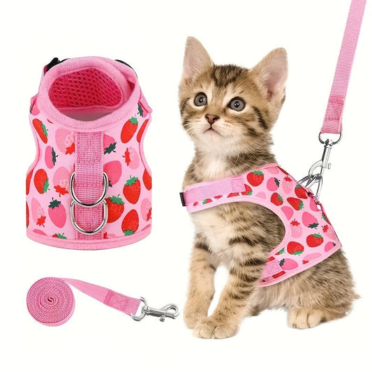 Escape-Proof Cat Harness & Leash Set 2-Piece – Soft Adjustable Breathable Vest with 5ft Leash for Indoor & Outdoor Walking Hiking, XS S M Sizes, Pink Peach Blue Orange – Cat Walking Gear Gift