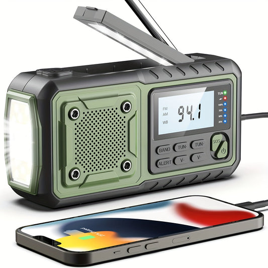 5000mAh Emergency Hand Crank Weather Radio - Solar & Type-C Charging, 7 NOAA AM/FM, 3-Mode Flashlight, SOS Alarm, Reading Light & Phone Charger - Survival Gear & Family Gift - Red, Gray & Green