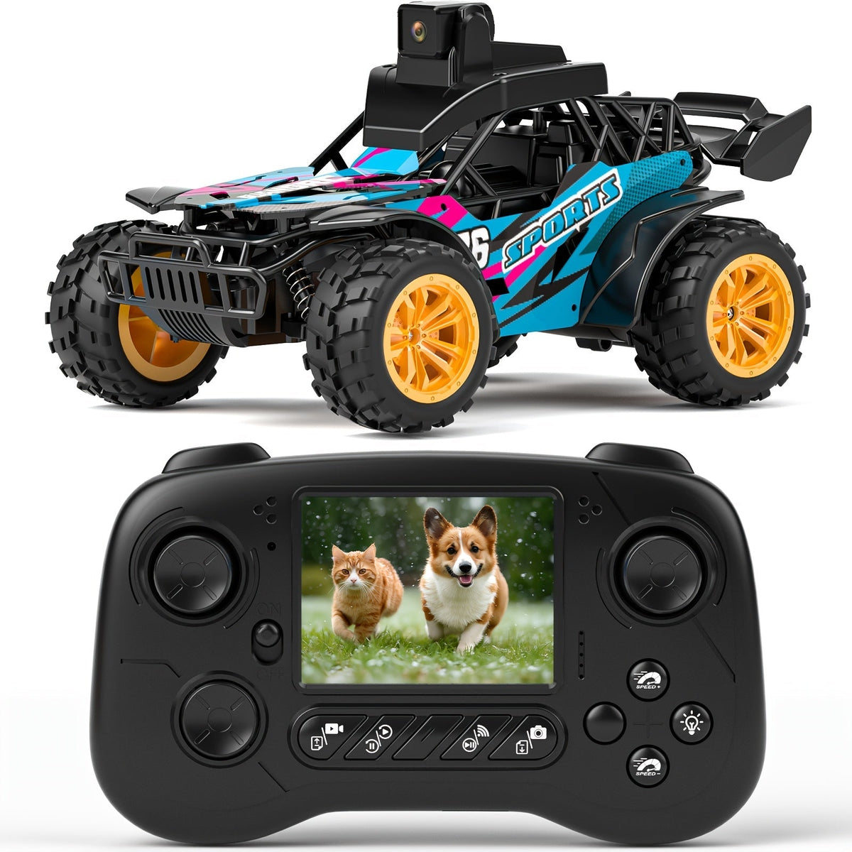 RC Car with FPV Camera LCD Screen Remote Control 60° Adjustable Camera Off-Road RC Truck 2 Speed Modes Rechargeable for Adults Beginners