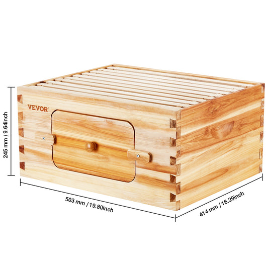 Langstroth Beehive Starter Kit, 0.74" Cedar Wood, 100% Beeswax Coated, 10 ABS Frames & Cedar Brood Frames, Acrylic Observation Windows, Dovetail Joinery, Ventilation Ports, for Beginner & Pro Beekeepers