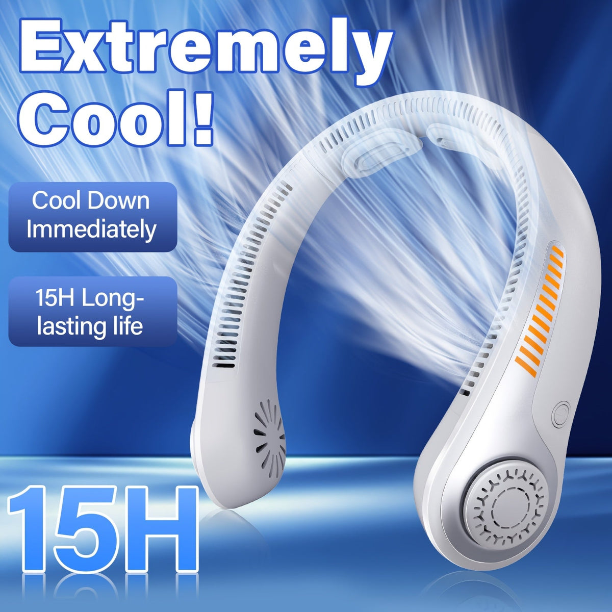 Portable Bladeless Neck Fan – USB Rechargeable 5-Speed Quiet Personal Cooling Fan for Office Travel Sports & Indoor Outdoor Use in Gray Light Blue & Black (Single & 2-Piece Sets)