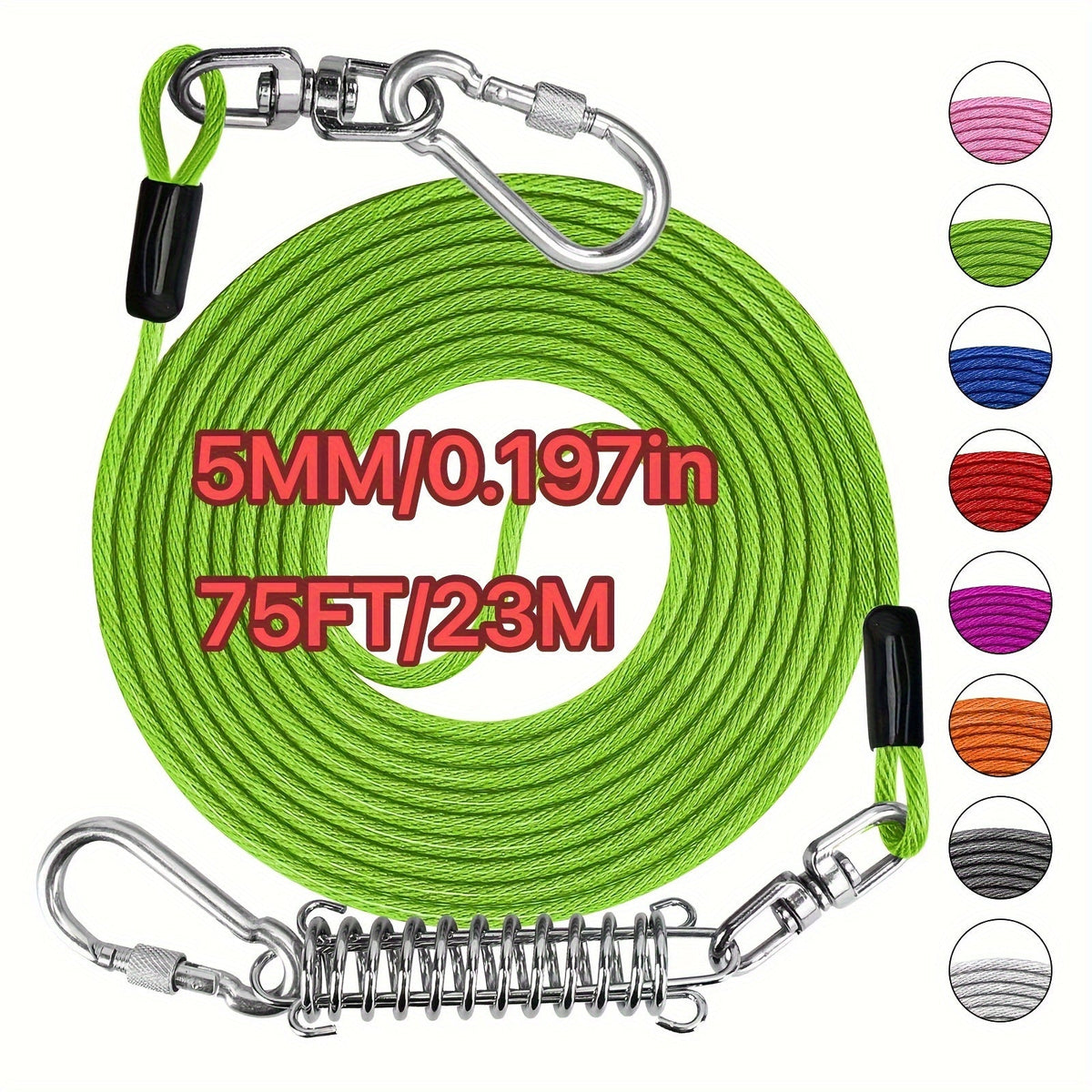 Heavy Duty Dog Leash 6 10 15 30 50 75 100 Feet Long Training Tie Out Cable for Large Dogs Up to 500 lbs Durable Bite-Resistant Yard Running Rope Lead