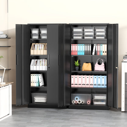 Metal Storage Cabinet 71" or 36" with Lockable Doors & Adjustable Shelves, Heavy Duty Steel Closet Cabinet for Garage Gym Home Office School Organization, Black Red White Pure Black