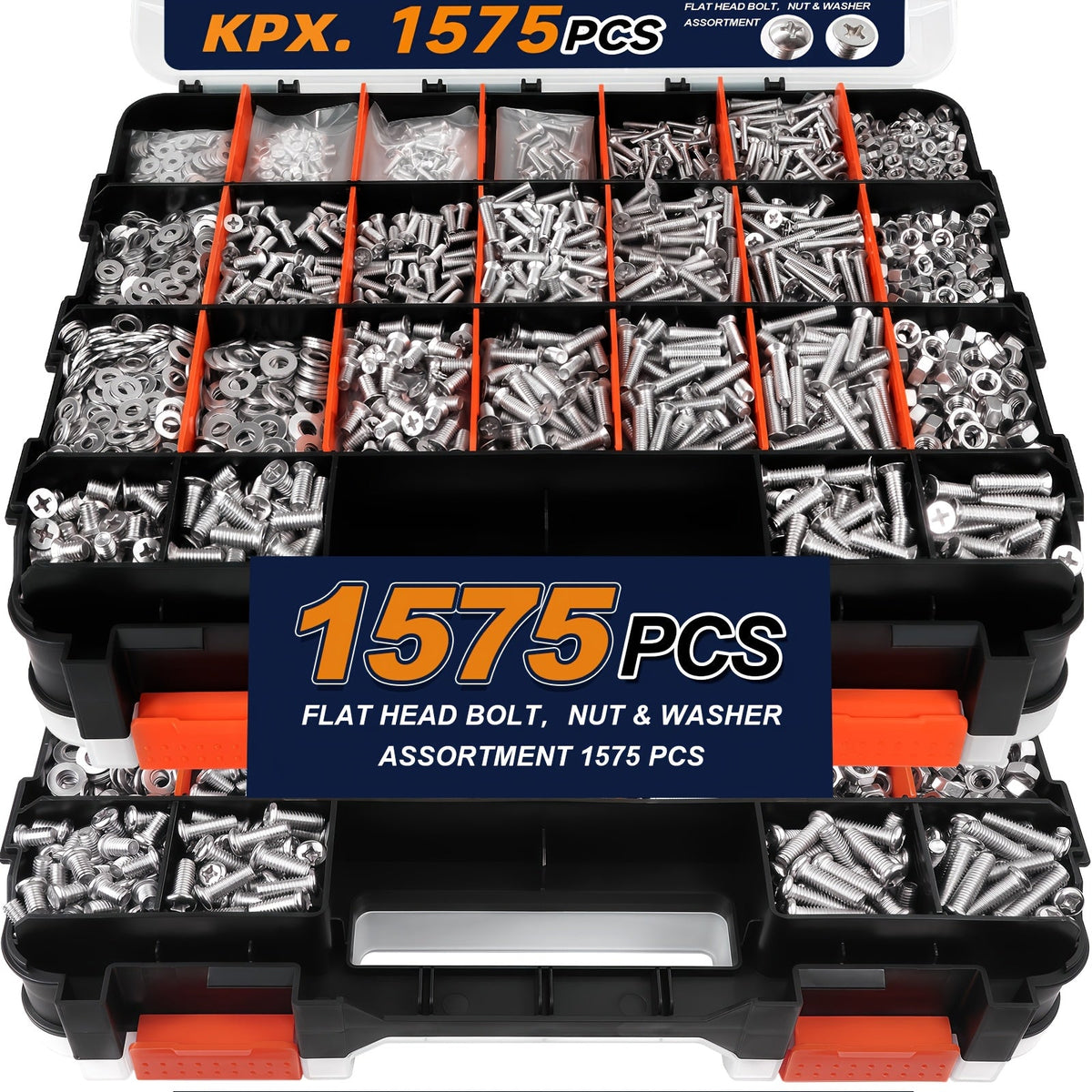 1575-Piece Nut & Bolt Assortment Set - Phillips & Flat Head Screws, Nuts, Bolts & Washers with Double-Sided Storage Case - 10 Colors