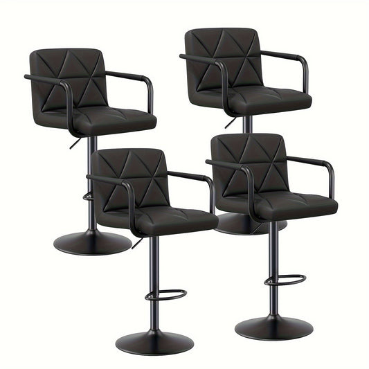 Bar Stool Set of 2 or 4 Adjustable Counter Height Swivel Barstool with Backrest Armrest Footrest Square Cushion Faux Leather for Kitchen Island Dining Room Cafe Pub